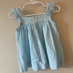Papo d'Anjo toddler dress blue and white seersucker fabric dress and bloomers